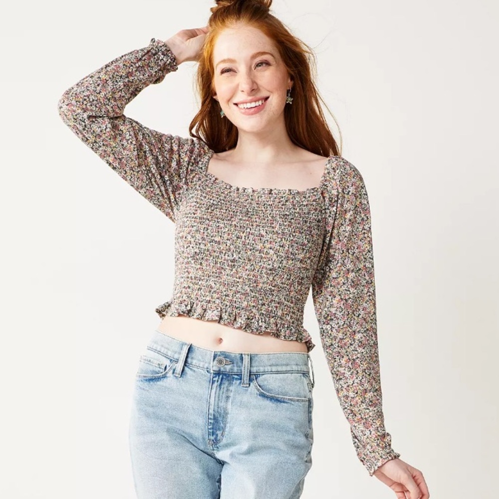SO Women’s Multi-Colored Floral Smocked Top